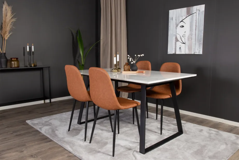 Estelle ristkülikukujuline valge marmorist söögilauakomplekt pruunide Polar toolidega (4 tk), GR996 – 6