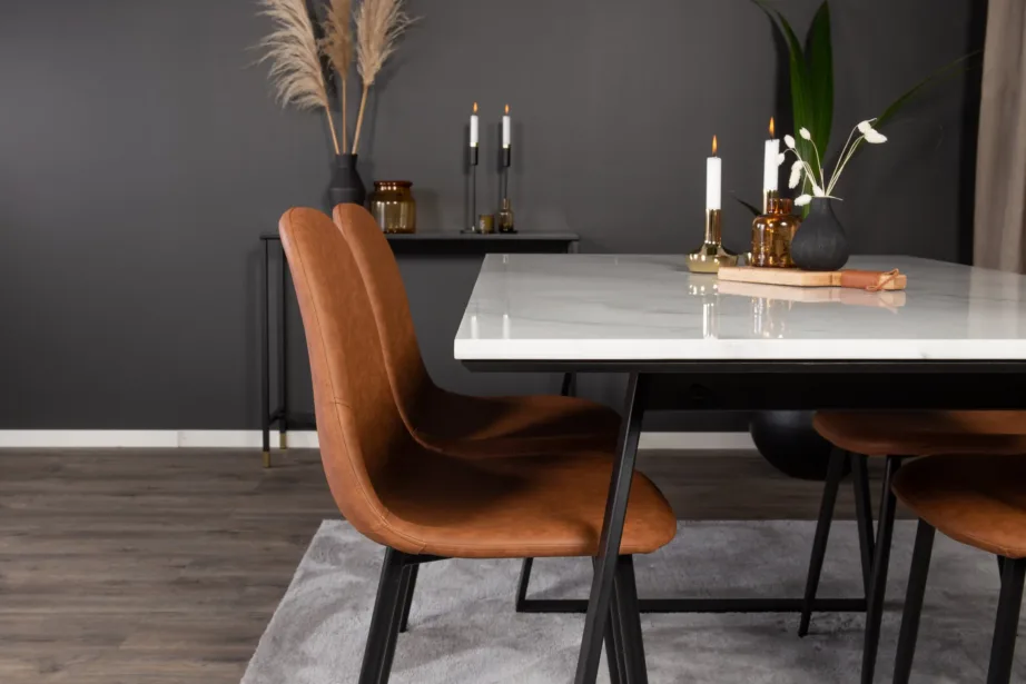 Estelle ristkülikukujuline valge marmorist söögilauakomplekt pruunide Polar toolidega (4 tk), GR996 – 7