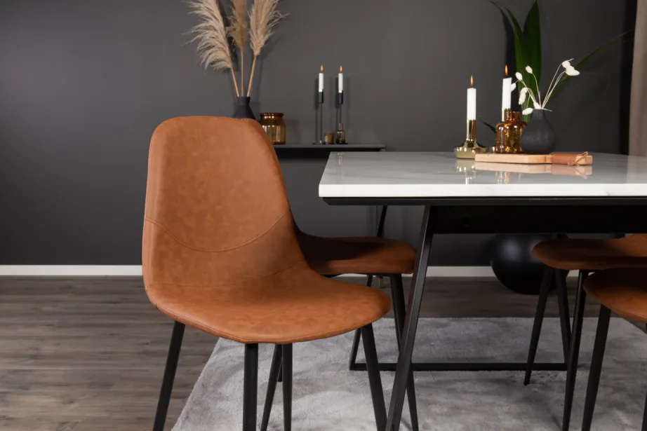 Estelle ristkülikukujuline valge marmorist söögilauakomplekt pruunide Polar toolidega (4 tk), GR996 – 8