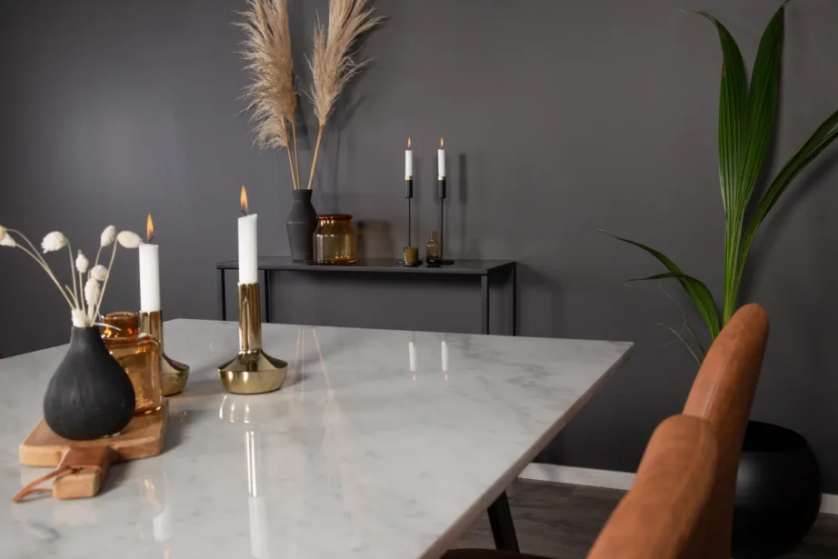 Estelle ristkülikukujuline valge marmorist söögilauakomplekt pruunide Polar toolidega (4 tk), GR996 – 9