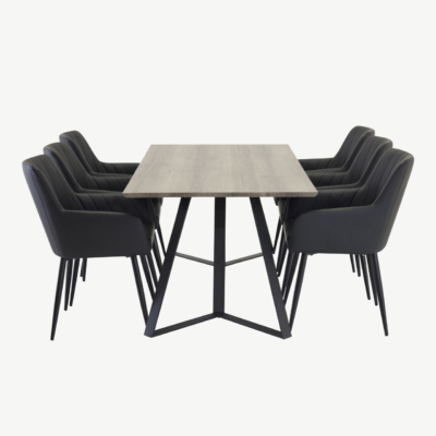 Hall ristkülikukujuline söögilaud Marina ja mustad Comfort toolid (180×90 cm, metallraam) - GR24047