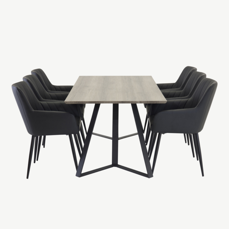 Hall ristkülikukujuline söögilaud Marina ja mustad Comfort toolid (180×90 cm, metallraam) - GR24047