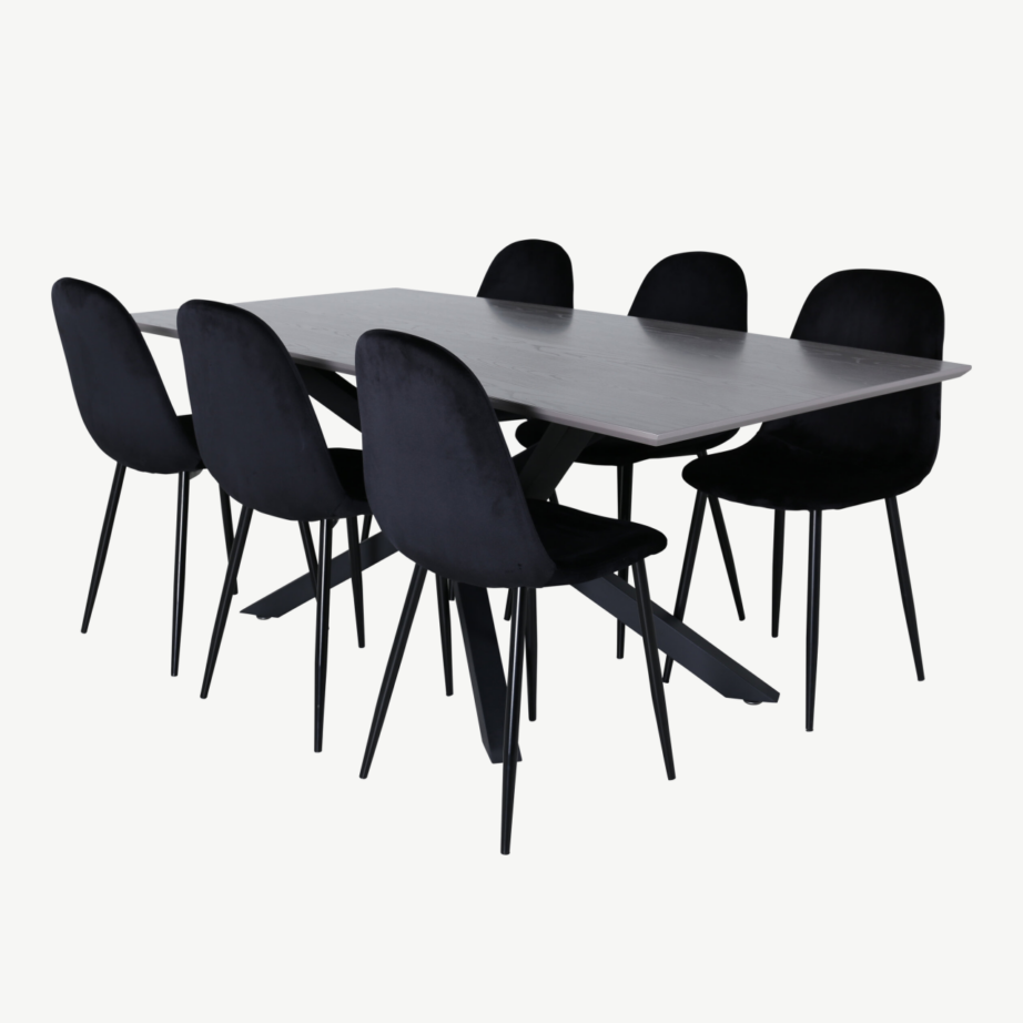 Hall ristkülikukujuline söögilaud Piazza ja musta velvetkattega Polar tool, GR22262 – 2