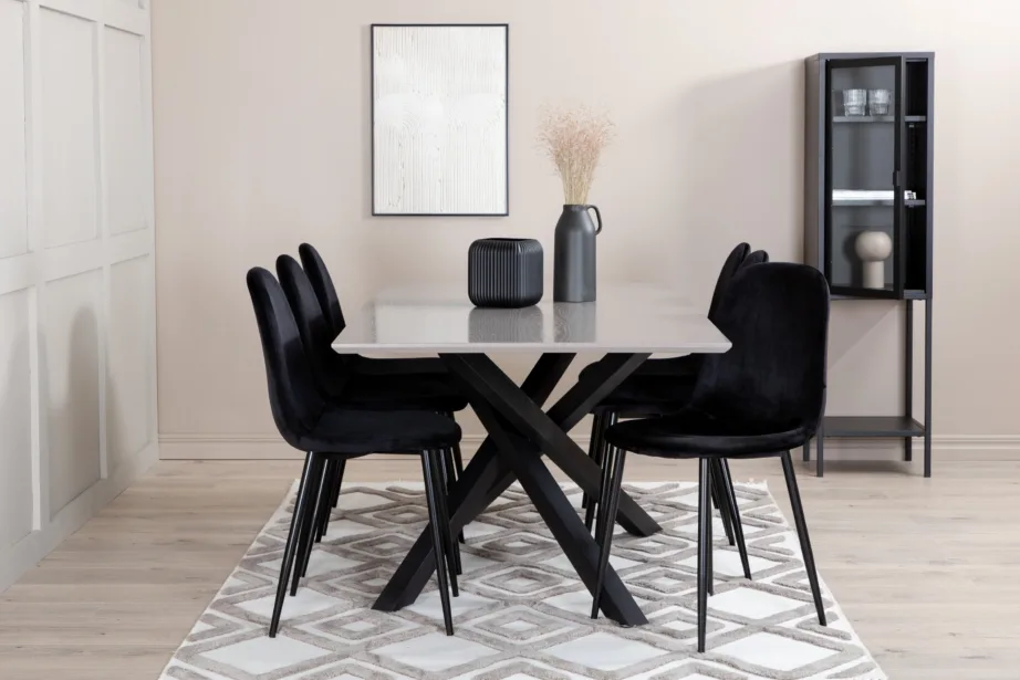 Hall ristkülikukujuline söögilaud Piazza ja musta velvetkattega Polar tool, GR22262 – 6