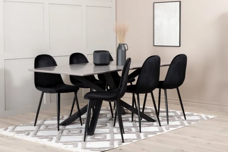 Hall ristkülikukujuline söögilaud Piazza ja musta velvetkattega Polar tool - GR22262