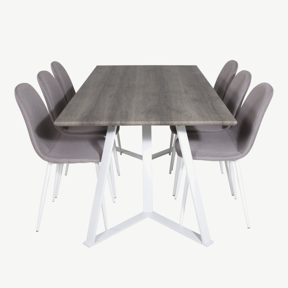 Hall söögilaud Marina valgete terasjalgade ja 6 halli Polar tooliga, GR24051 – 2