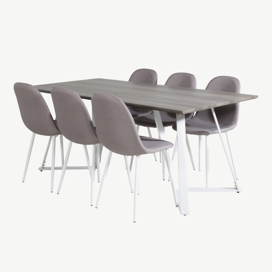 Hall söögilaud Marina valgete terasjalgade ja 6 halli Polar tooliga, GR24051 – 3