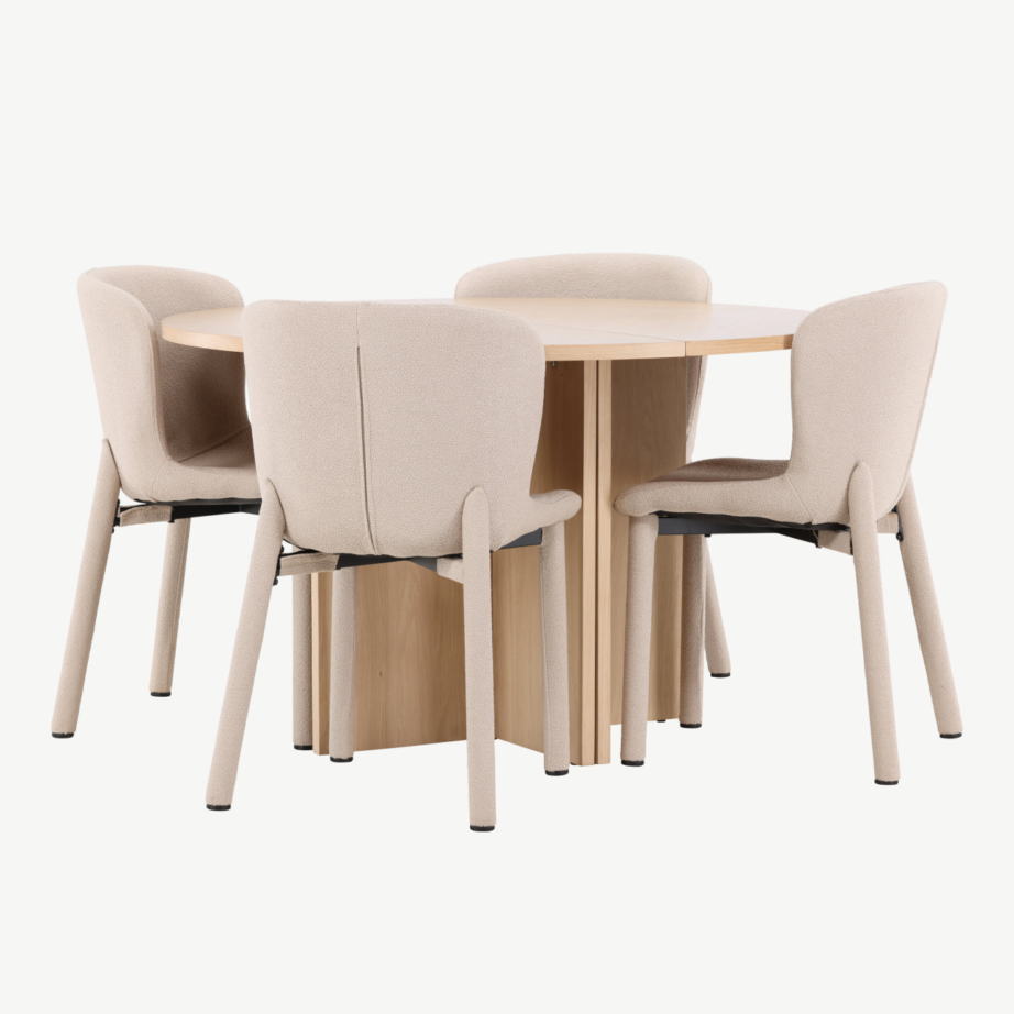 Hele ümmargune pikendatav söögilauakomplekt Strada lauaga ja 4 beeži buklee tooliga (Astoria), GR24745 – 3