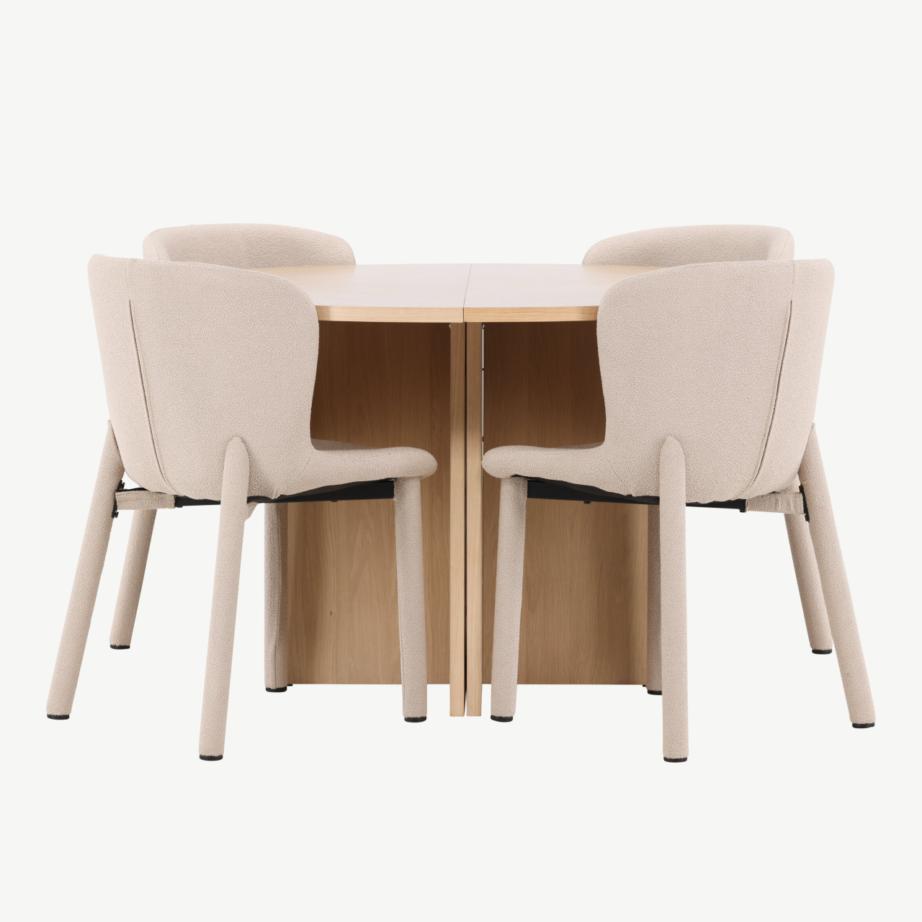 Hele ümmargune pikendatav söögilauakomplekt Strada lauaga ja 4 beeži buklee tooliga (Astoria), GR24745 – 4