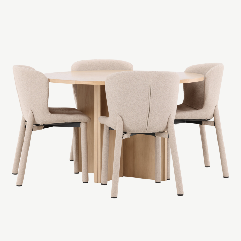 Hele ümmargune pikendatav söögilauakomplekt Strada lauaga ja 4 beeži buklee tooliga (Astoria), GR24745 – 5