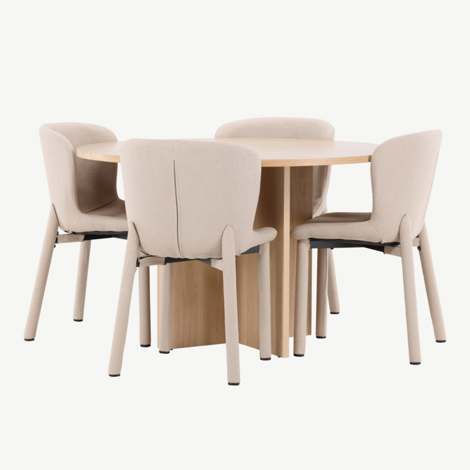 Hele ümmargune pikendatav söögilauakomplekt Strada lauaga ja 4 beeži buklee tooliga (Astoria), GR24745 – 6