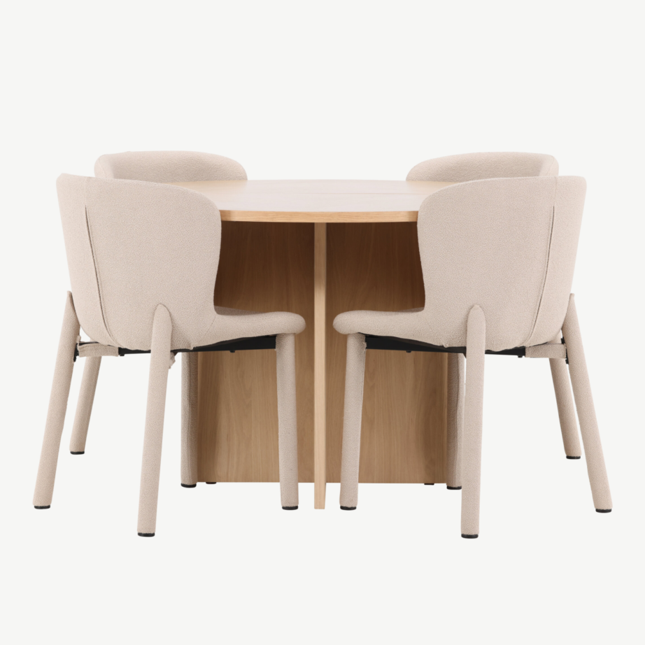 Hele ümmargune pikendatav söögilauakomplekt Strada lauaga ja 4 beeži buklee tooliga (Astoria), GR24745 – 7