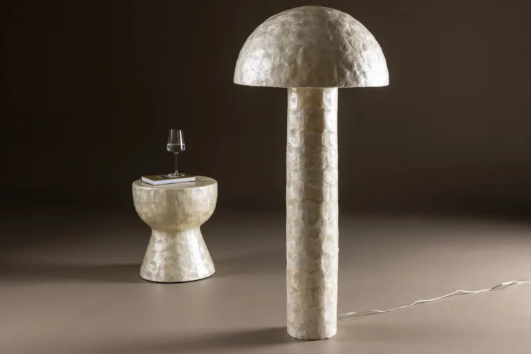 Helehall Capiz materjalist põrandalamp Lindön, ø55 cm - 61812-111