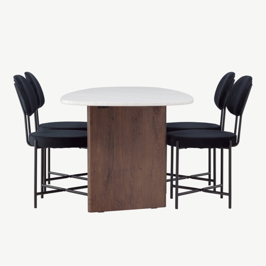 Helehall ovaalne söögilaud Grönvik ja mustast velvetist söögitool Stella, GR23491 – 3