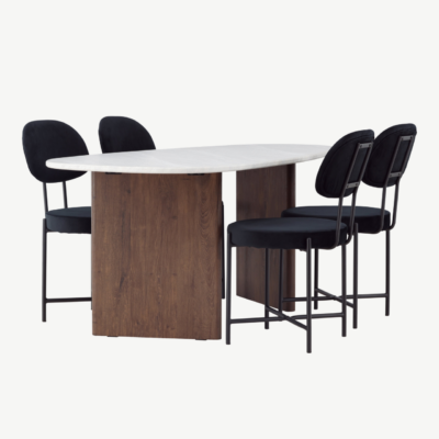 Helehall ovaalne söögilaud Grönvik ja mustast velvetist söögitool Stella - GR23491