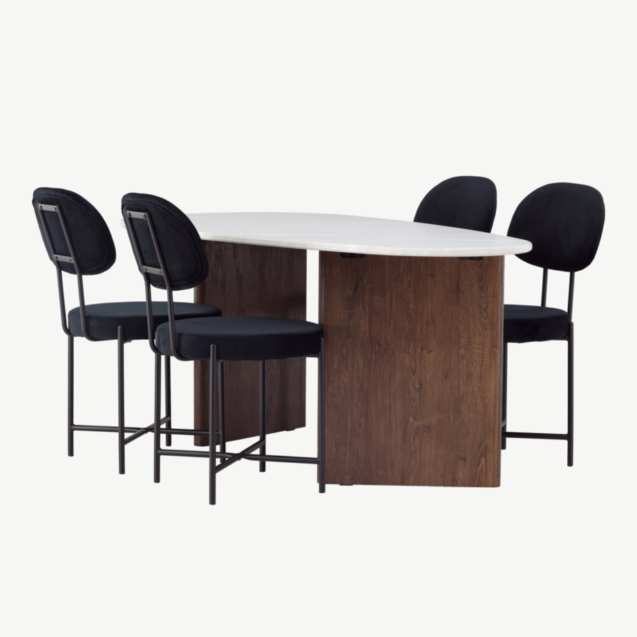 Helehall ovaalne söögilaud Grönvik ja mustast velvetist söögitool Stella, GR23491 – 4