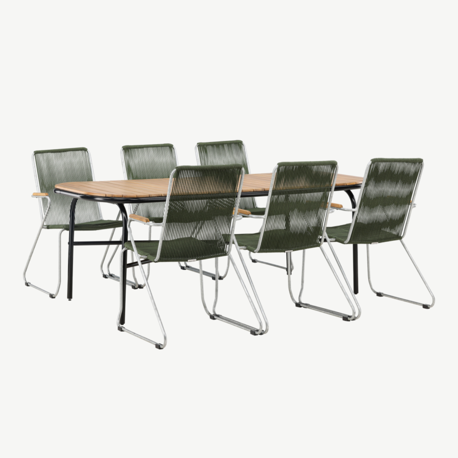 Holmbeck ristkülikukujuline aiamööblikomplekt akaatsiapuidust lauaga ja rohelist värvi köiest toolidega, GR23392 – 4