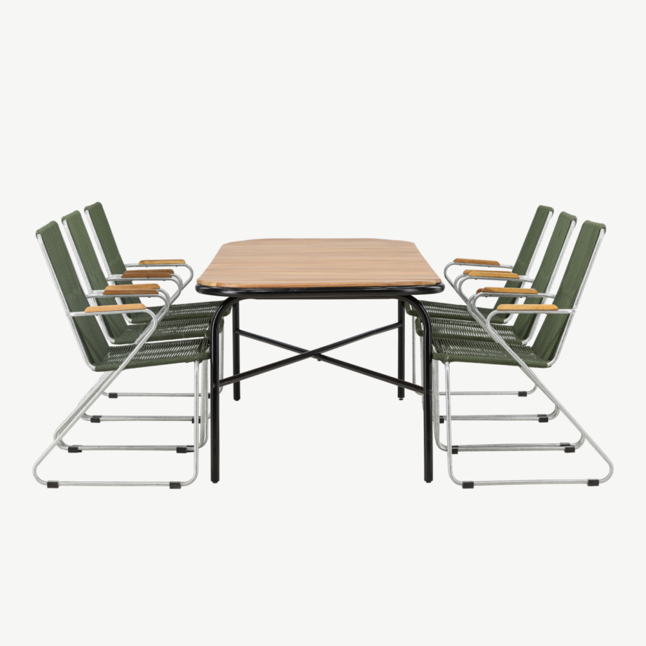 Holmbeck ristkülikukujuline aiamööblikomplekt akaatsiapuidust lauaga ja rohelist värvi köiest toolidega, GR23392 – 7