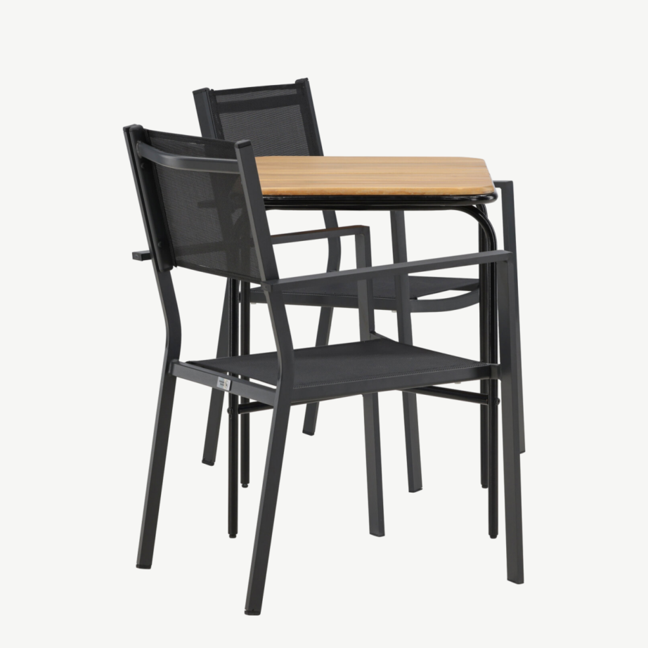 Holmbeck ristkülikukujuline aiamööblikomplekt (akaatsiapuu laud, 2 musta Copacabana tooli), GR23386 – 2