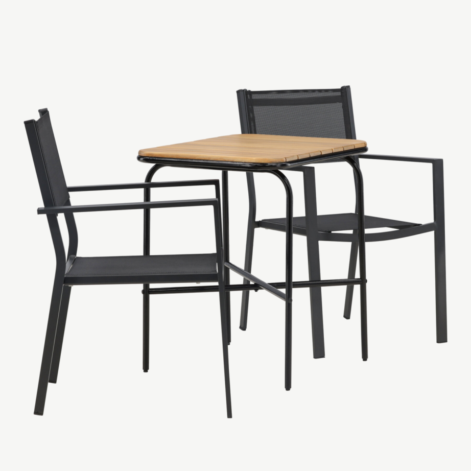 Holmbeck ristkülikukujuline aiamööblikomplekt (akaatsiapuu laud, 2 musta Copacabana tooli), GR23386 – 3