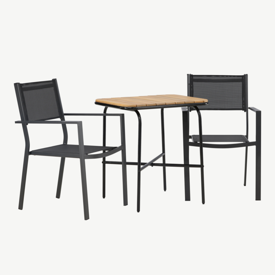 Holmbeck ristkülikukujuline aiamööblikomplekt (akaatsiapuu laud, 2 musta Copacabana tooli), GR23386 – 4