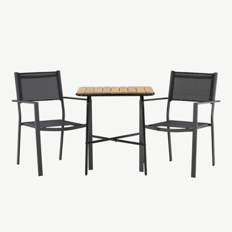 Holmbeck ristkülikukujuline aiamööblikomplekt (akaatsiapuu laud, 2 musta Copacabana tooli) - GR23386