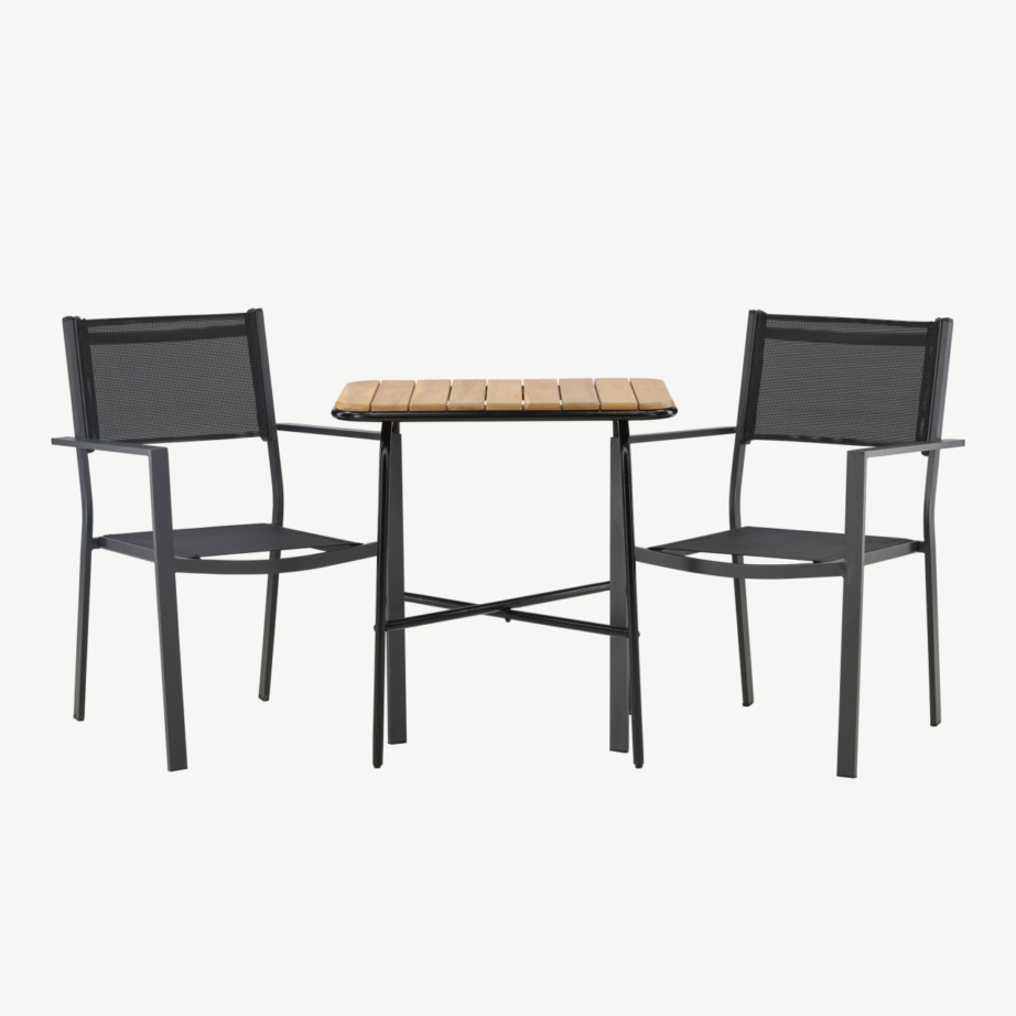 Holmbeck ristkülikukujuline aiamööblikomplekt (akaatsiapuu laud, 2 musta Copacabana tooli), GR23386 – 5