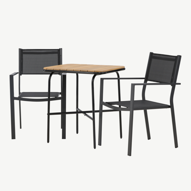 Holmbeck ristkülikukujuline aiamööblikomplekt (akaatsiapuu laud, 2 musta Copacabana tooli) - GR23386