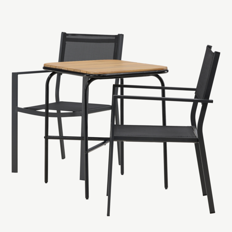 Holmbeck ristkülikukujuline aiamööblikomplekt (akaatsiapuu laud, 2 musta Copacabana tooli), GR23386 – 6