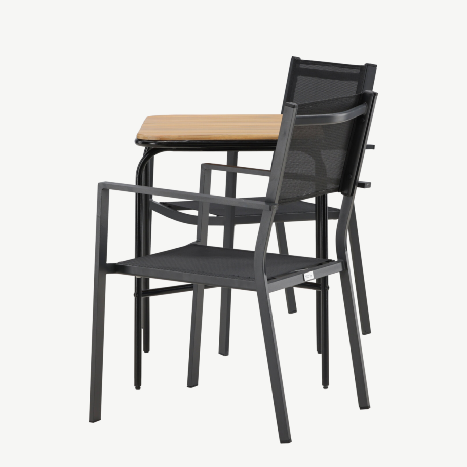 Holmbeck ristkülikukujuline aiamööblikomplekt (akaatsiapuu laud, 2 musta Copacabana tooli), GR23386 – 7