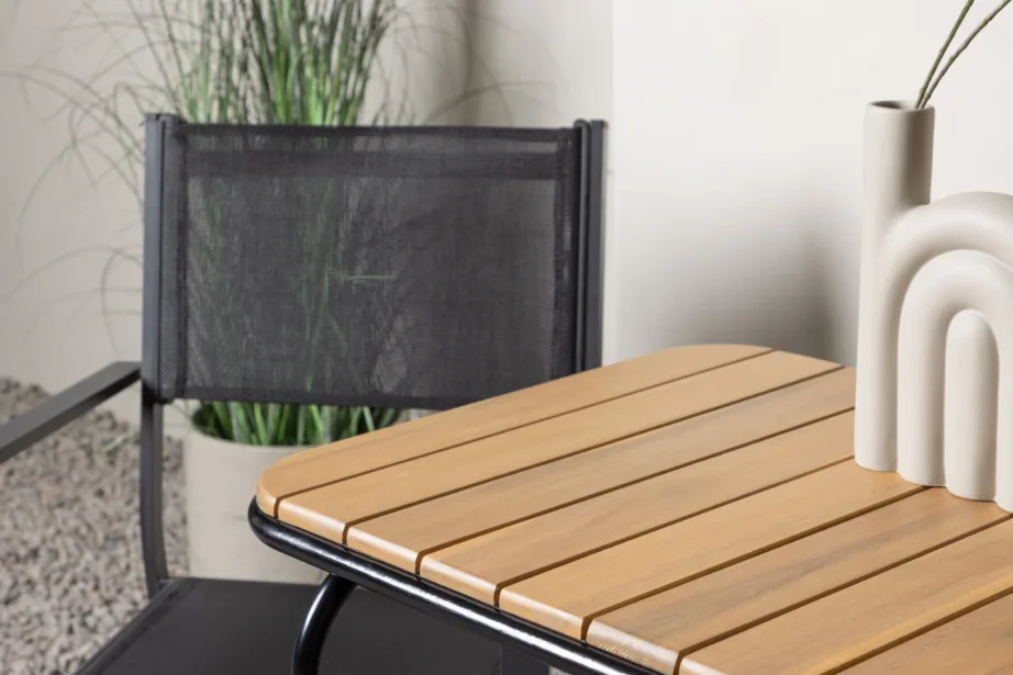 Holmbeck ristkülikukujuline aiamööblikomplekt (akaatsiapuu laud, 2 musta Copacabana tooli), GR23386 – 10