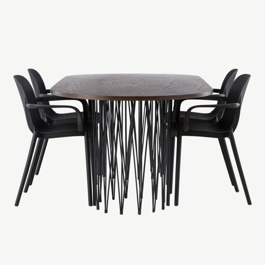 Industriaalstiilis mokka spooniga ovaalne söögilaud Stone ja must plastiktool Baltimore, GR23035 – 2