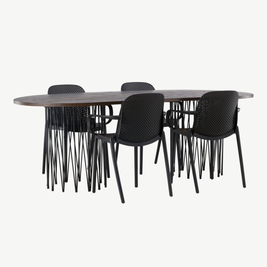 Industriaalstiilis mokka spooniga ovaalne söögilaud Stone ja must plastiktool Baltimore, GR23035 – 4