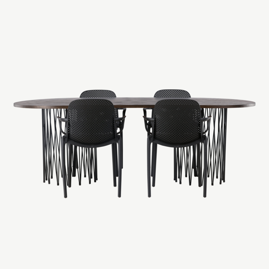 Industriaalstiilis mokka spooniga ovaalne söögilaud Stone ja must plastiktool Baltimore, GR23035 – 5