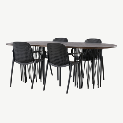 Industriaalstiilis mokka spooniga ovaalne söögilaud Stone ja must plastiktool Baltimore - GR23035