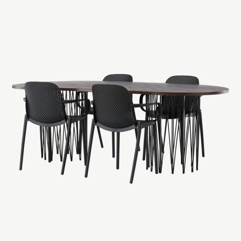 Industriaalstiilis mokka spooniga ovaalne söögilaud Stone ja must plastiktool Baltimore - GR23035