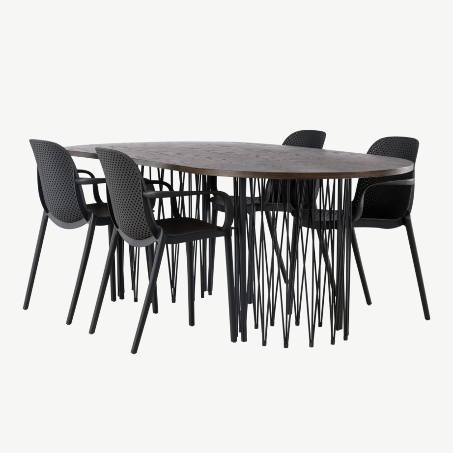 Industriaalstiilis mokka spooniga ovaalne söögilaud Stone ja must plastiktool Baltimore, GR23035 – 6