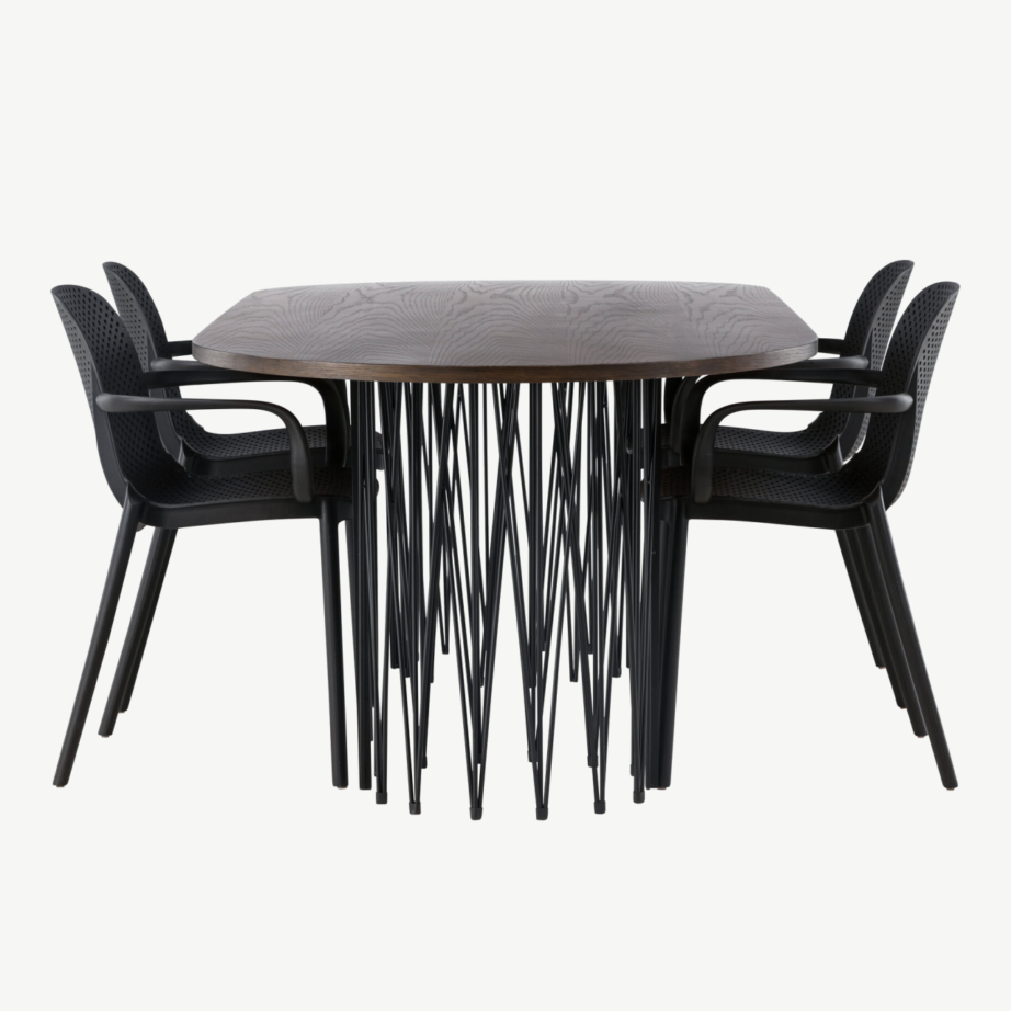 Industriaalstiilis mokka spooniga ovaalne söögilaud Stone ja must plastiktool Baltimore, GR23035 – 7