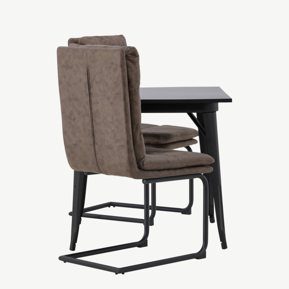 Kaasaegne söögilauakomplekt Tempe mustast MDF-ist lauaga ja pruunide Zizo mikrokiudkattega toolidega, GR23895 – 2