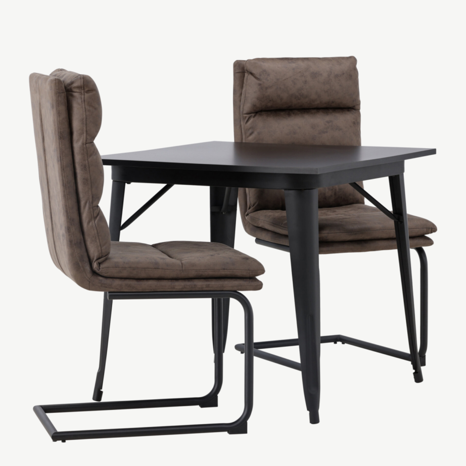 Kaasaegne söögilauakomplekt Tempe mustast MDF-ist lauaga ja pruunide Zizo mikrokiudkattega toolidega, GR23895 – 3