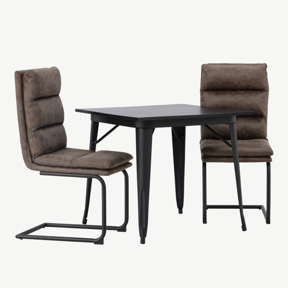 Kaasaegne söögilauakomplekt Tempe mustast MDF-ist lauaga ja pruunide Zizo mikrokiudkattega toolidega, GR23895 – 4