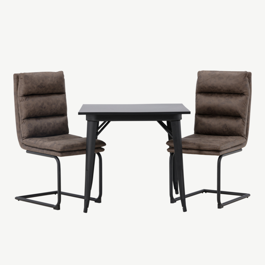 Kaasaegne söögilauakomplekt Tempe mustast MDF-ist lauaga ja pruunide Zizo mikrokiudkattega toolidega, GR23895 – 5