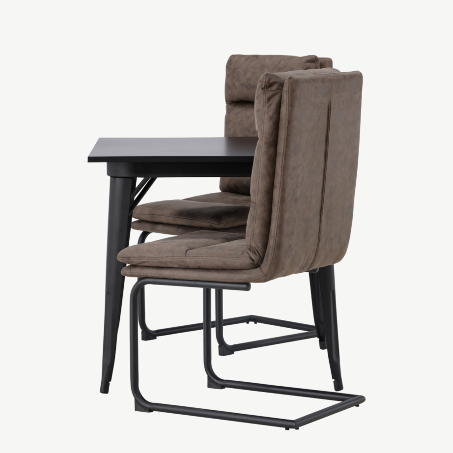 Kaasaegne söögilauakomplekt Tempe mustast MDF-ist lauaga ja pruunide Zizo mikrokiudkattega toolidega, GR23895 – 7