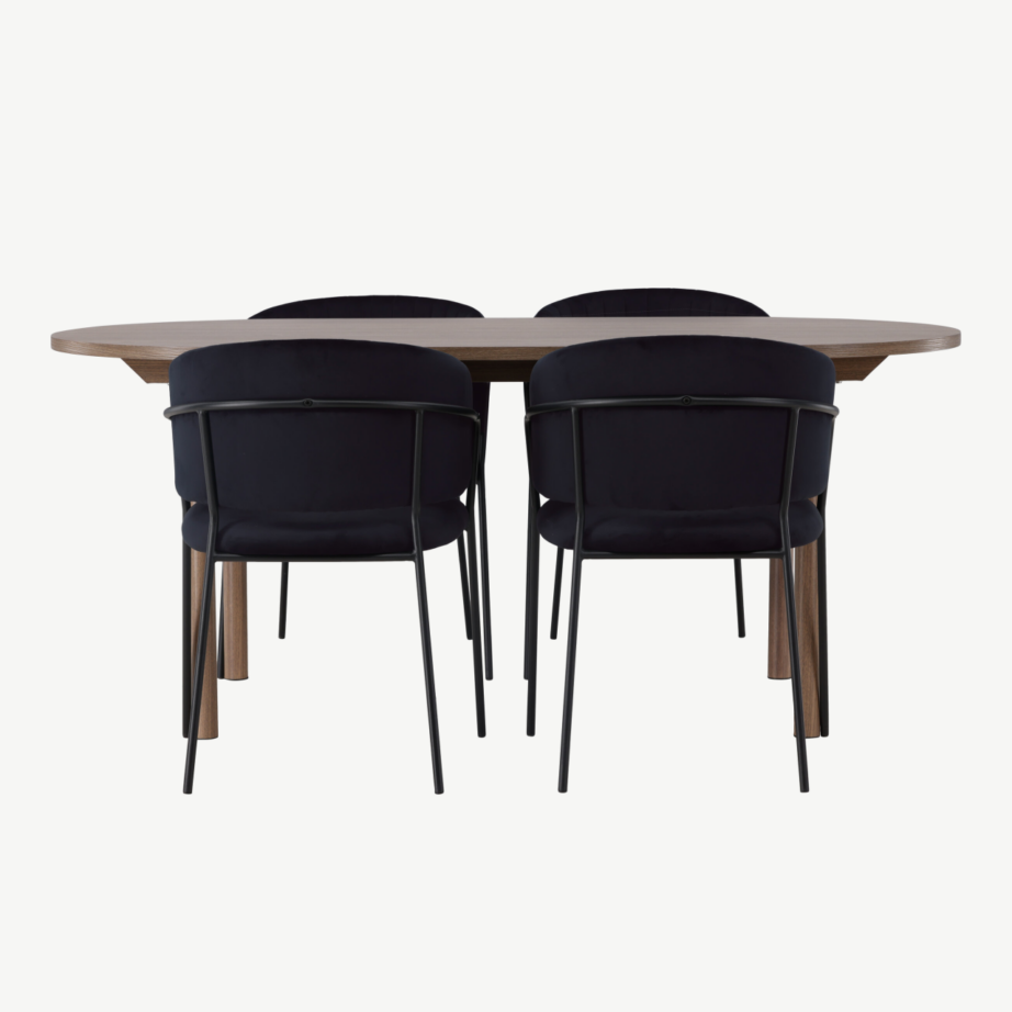 Kaasaegne söögilaud Andy ja mustad polsterdatud toolid Selma (MDF, teras, 180×90 cm), GR23672 – 2