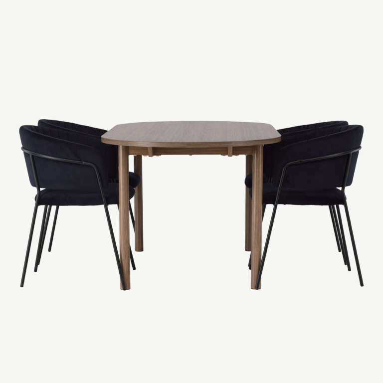 Kaasaegne söögilaud Andy ja mustad polsterdatud toolid Selma (MDF, teras, 180x90 cm) - GR23672