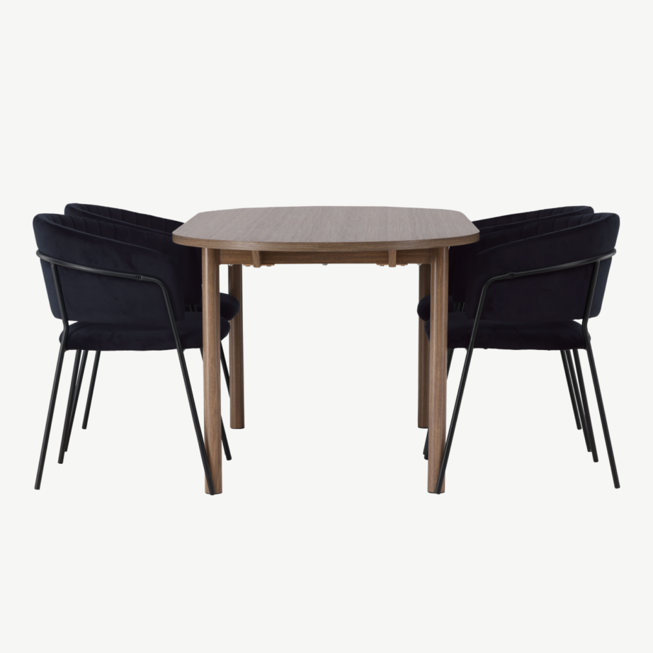 Kaasaegne söögilaud Andy ja mustad polsterdatud toolid Selma (MDF, teras, 180×90 cm), GR23672 – 3