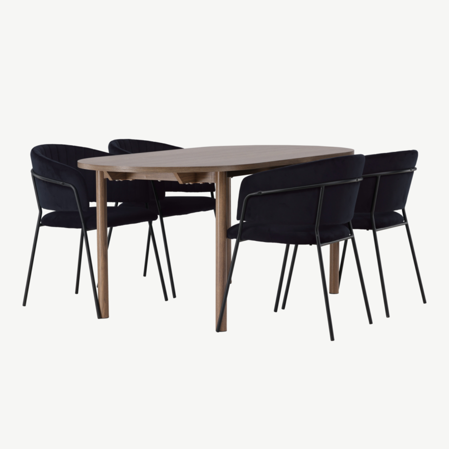 Kaasaegne söögilaud Andy ja mustad polsterdatud toolid Selma (MDF, teras, 180×90 cm), GR23672