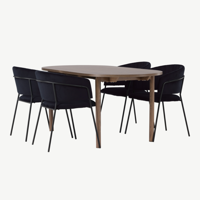 Kaasaegne söögilaud Andy ja mustad polsterdatud toolid Selma (MDF, teras, 180x90 cm) - GR23672