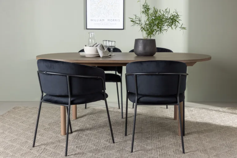 Kaasaegne söögilaud Andy ja mustad polsterdatud toolid Selma (MDF, teras, 180x90 cm) - GR23672