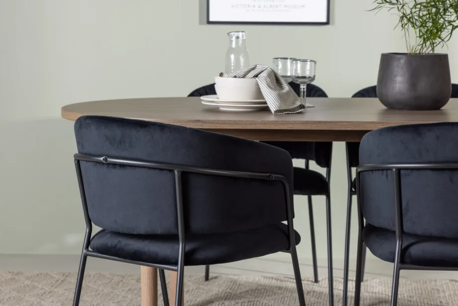 Kaasaegne söögilaud Andy ja mustad polsterdatud toolid Selma (MDF, teras, 180×90 cm), GR23672 – 6